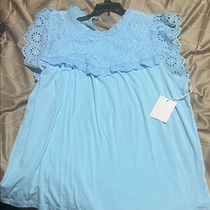 LC Lauren Conrad Light Blue Eyelet Blouse